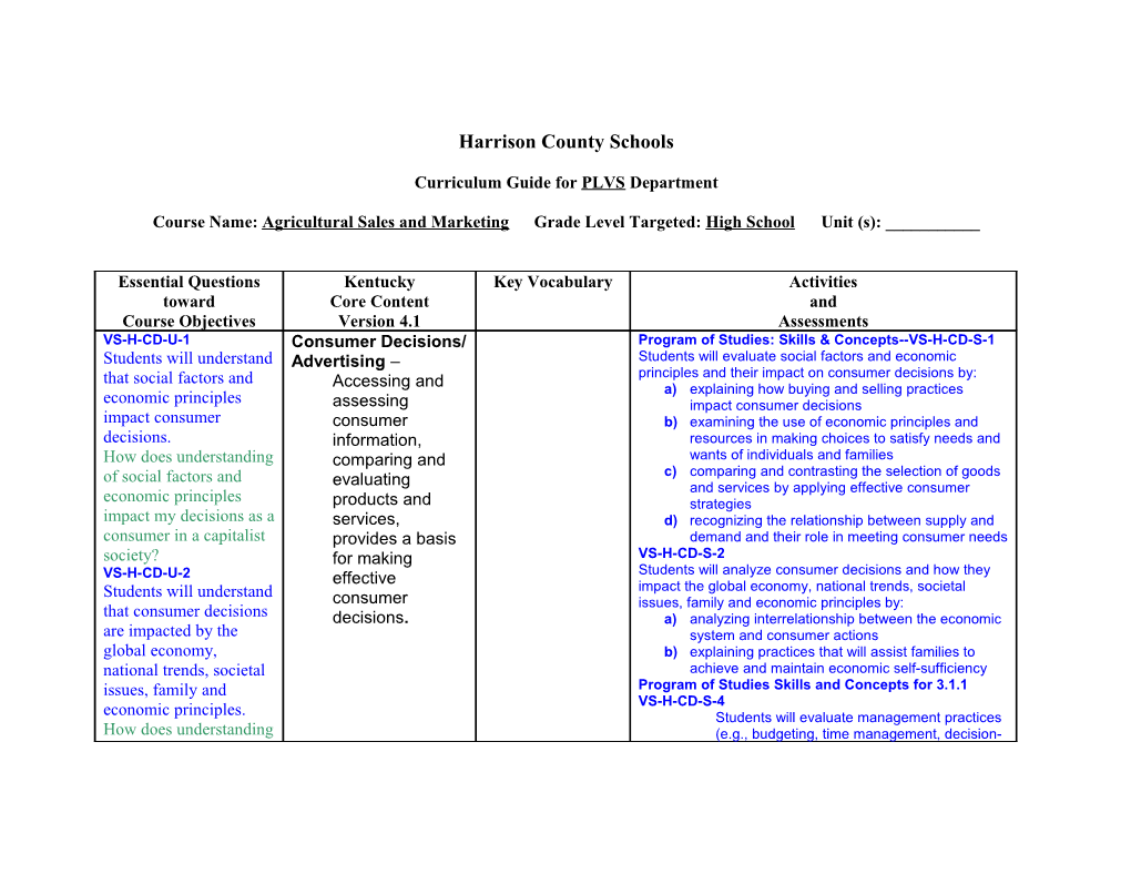 HCHS Curriculum Mapping