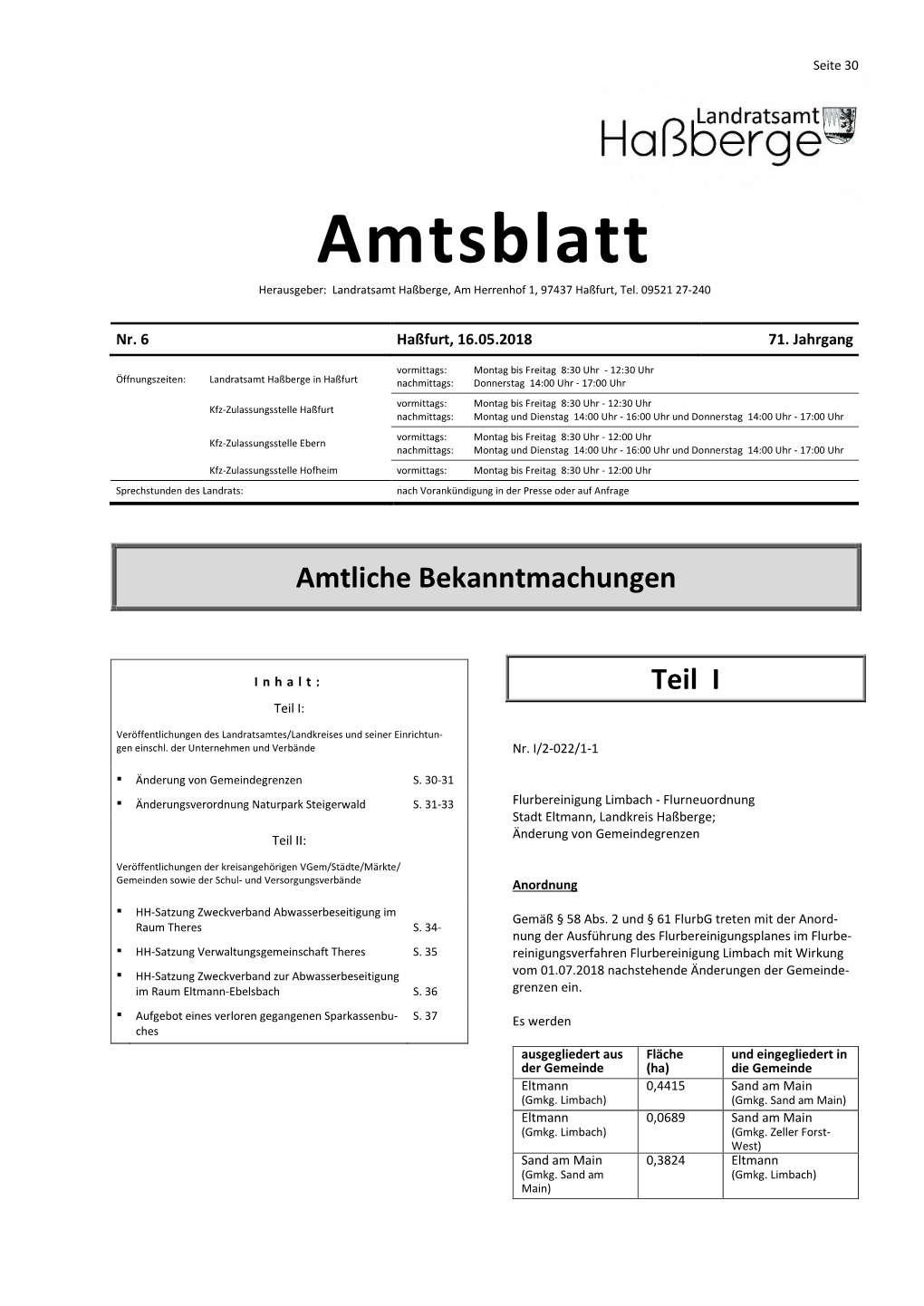Amtsblatt Herausgeber: Landratsamt Haßberge, Am Herrenhof 1, 97437 Haßfurt, Tel