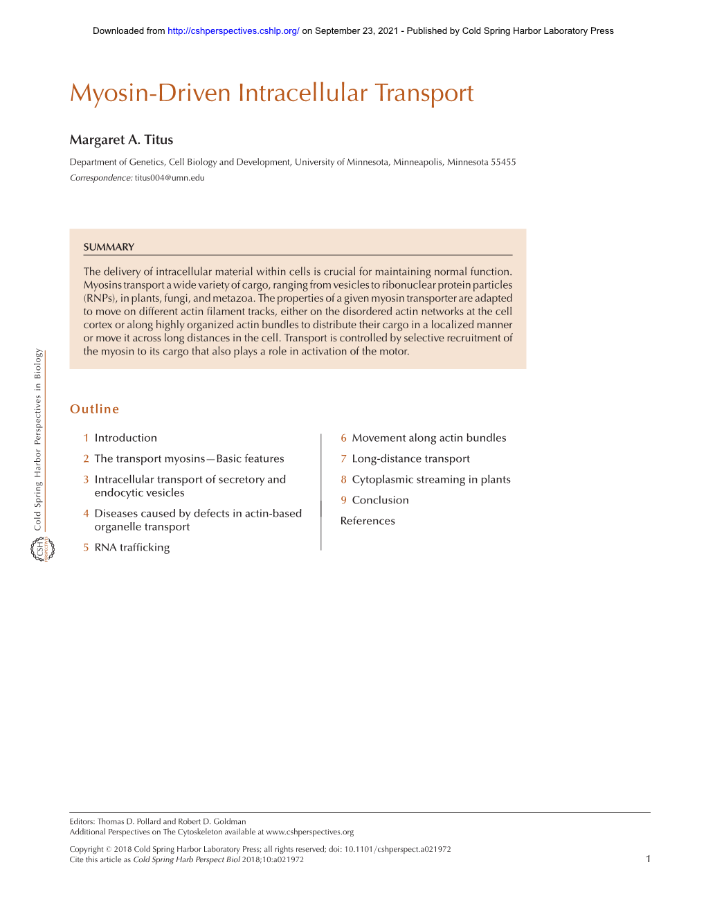 Myosin-Driven Intracellular Transport