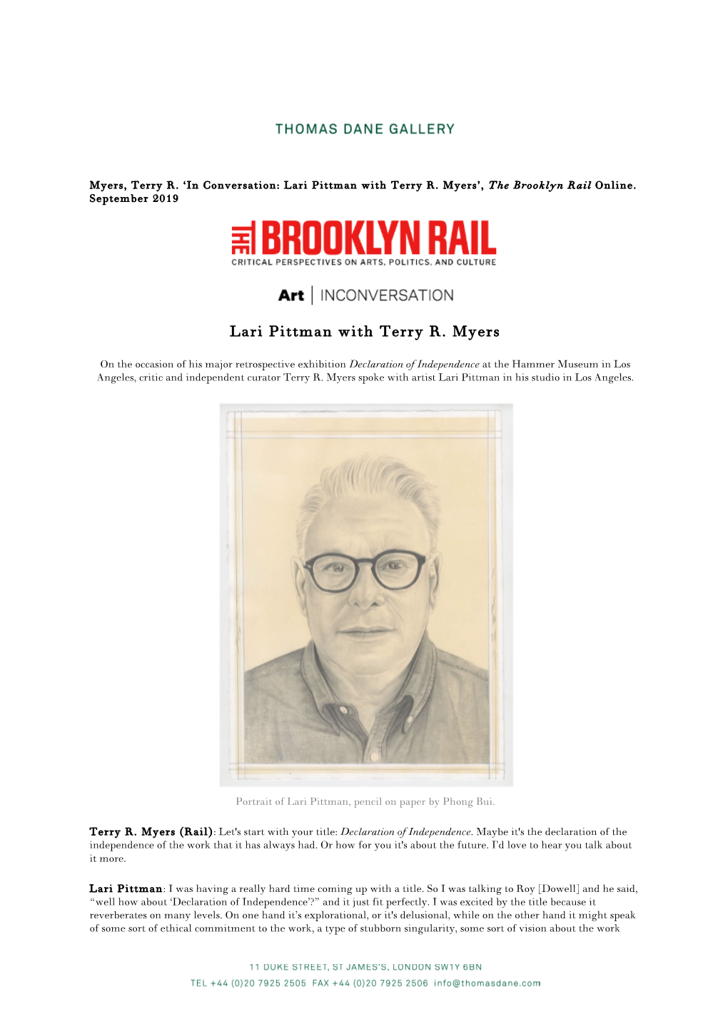 Lari Pittman with Terry R. Myers’, the Brooklyn Rail Online