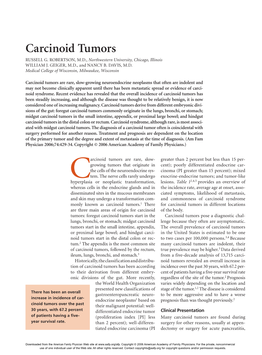 Carcinoid Tumors RUSSELL G