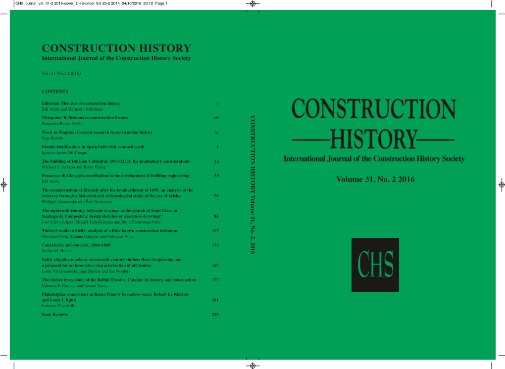 CONSTRUCTION HISTORY International Journal of the Construction History Society