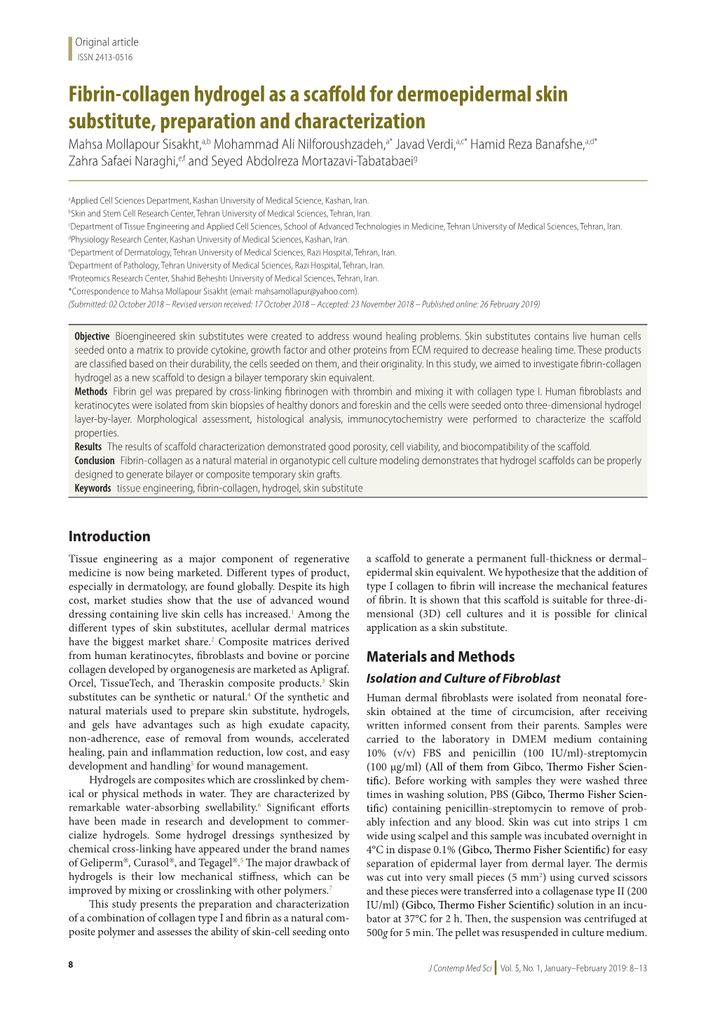 Fibrin-Collagen Hydrogel As a Scaffold for Dermoepidermal Skin Substitute, Preparation and Characterization