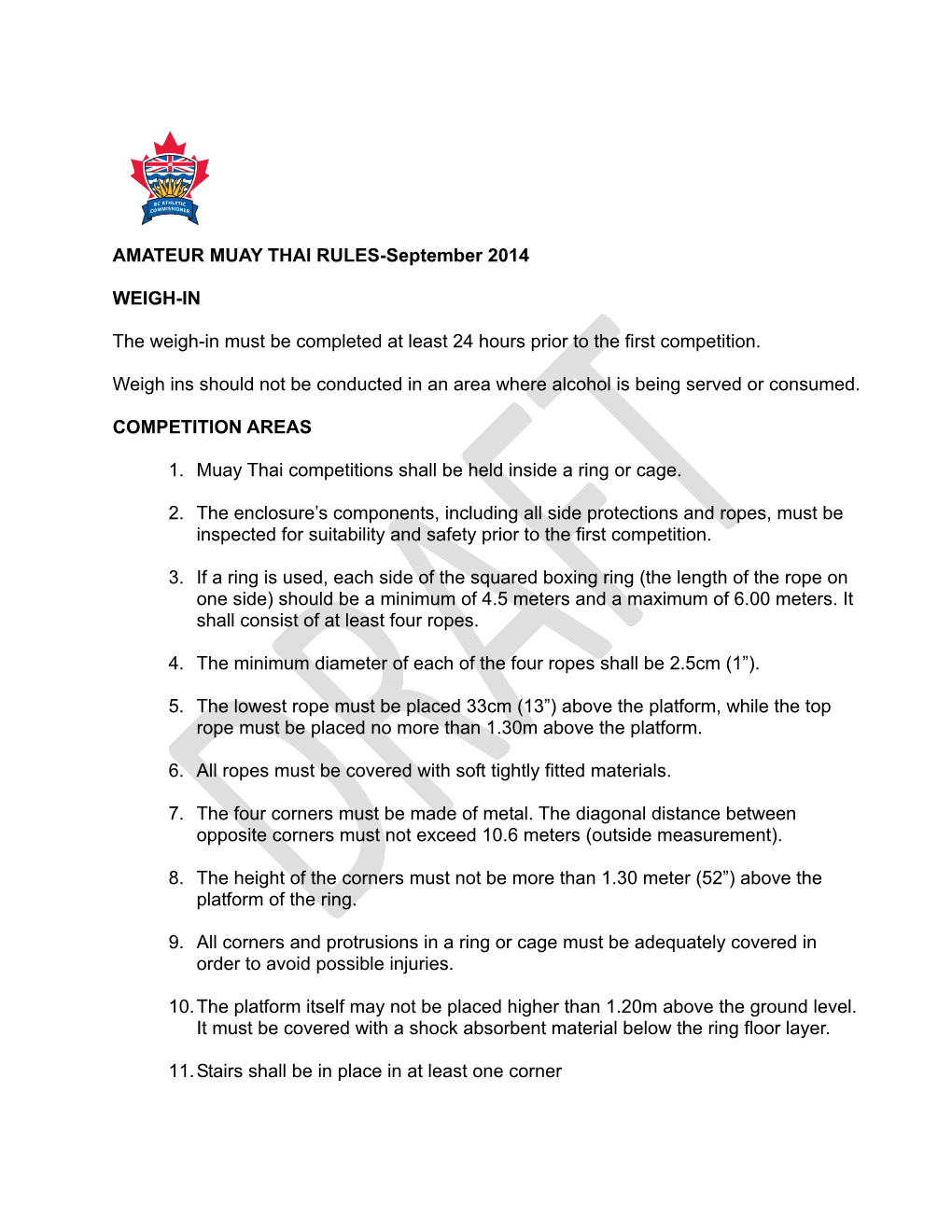 AMATEUR MUAY THAI RULES-September 2014 WEIGH-IN