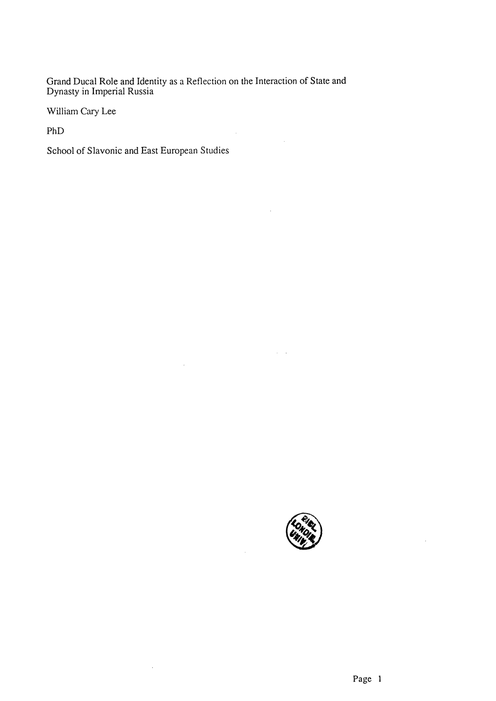 Grand Ducal Role and Identity As a Reflection on the Interaction of State and Dynasty in Imperial Russia