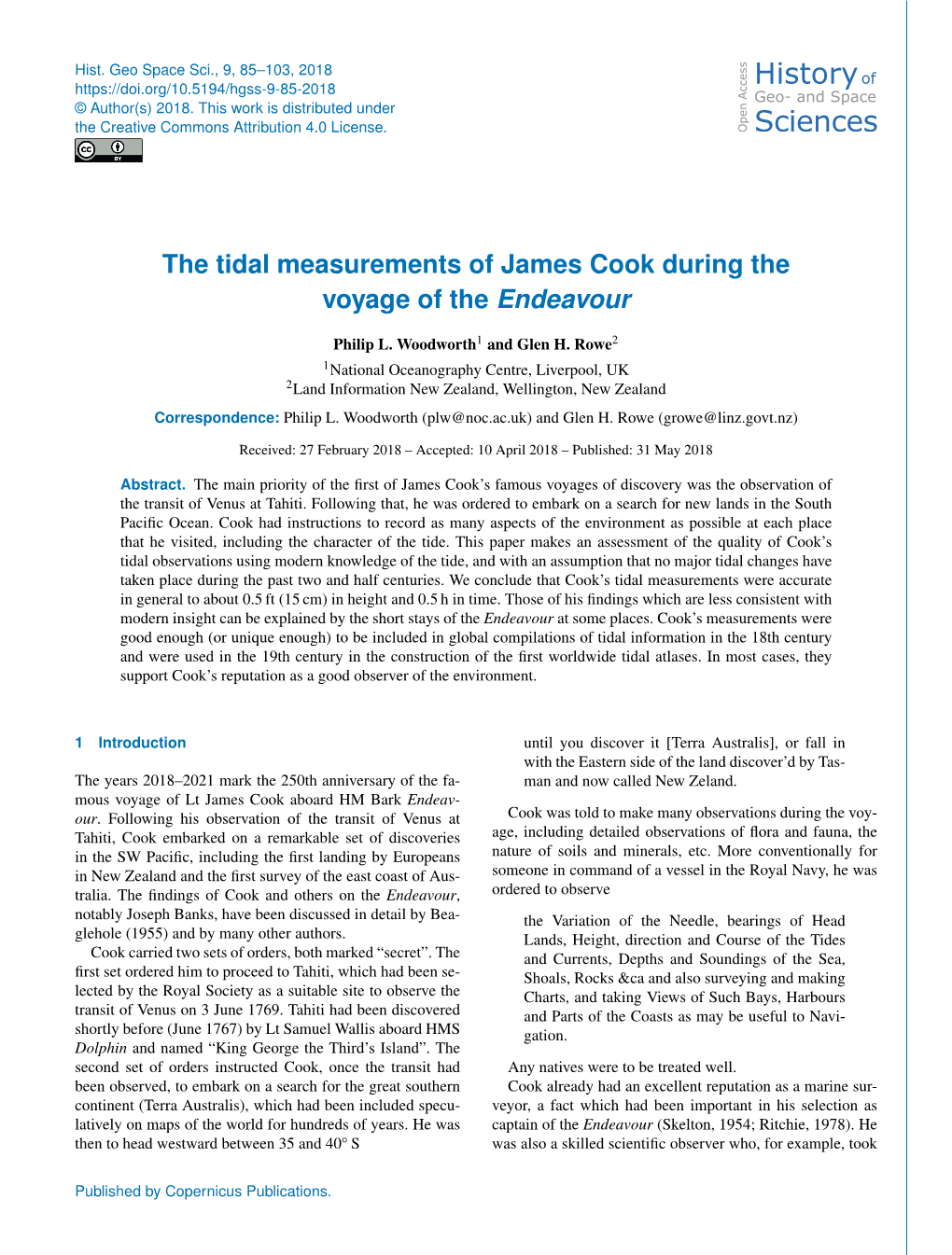 The Tidal Measurements of James Cook During the Voyage of the Endeavour