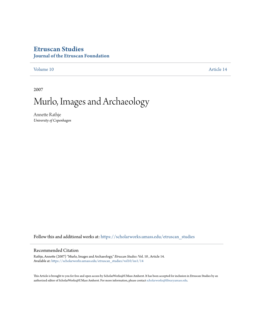 Murlo, Images and Archaeology Annette Rathje University of Copenhagen