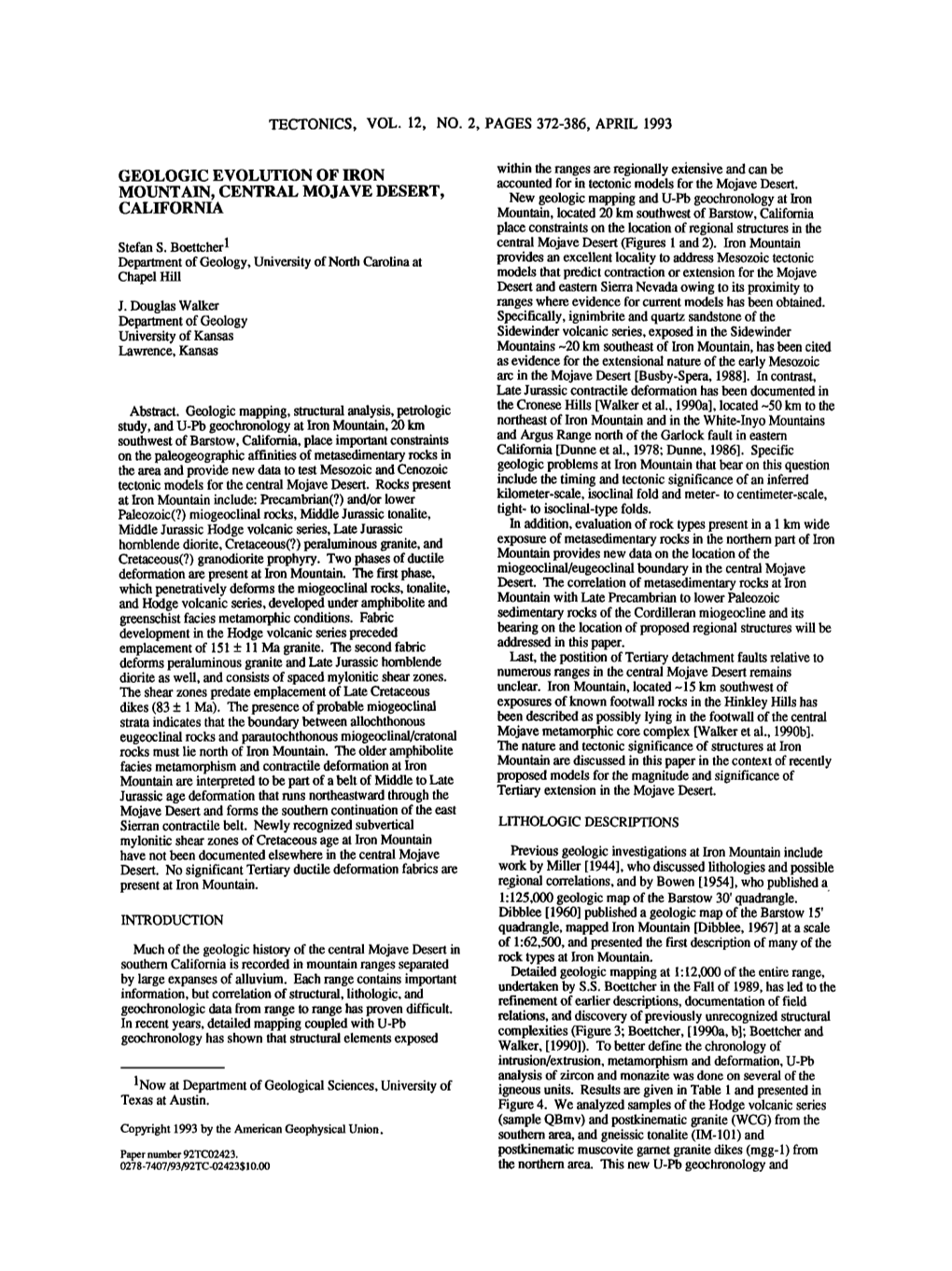 Geologic Evolution of Iron Mountain, Central Mojave Desert, California