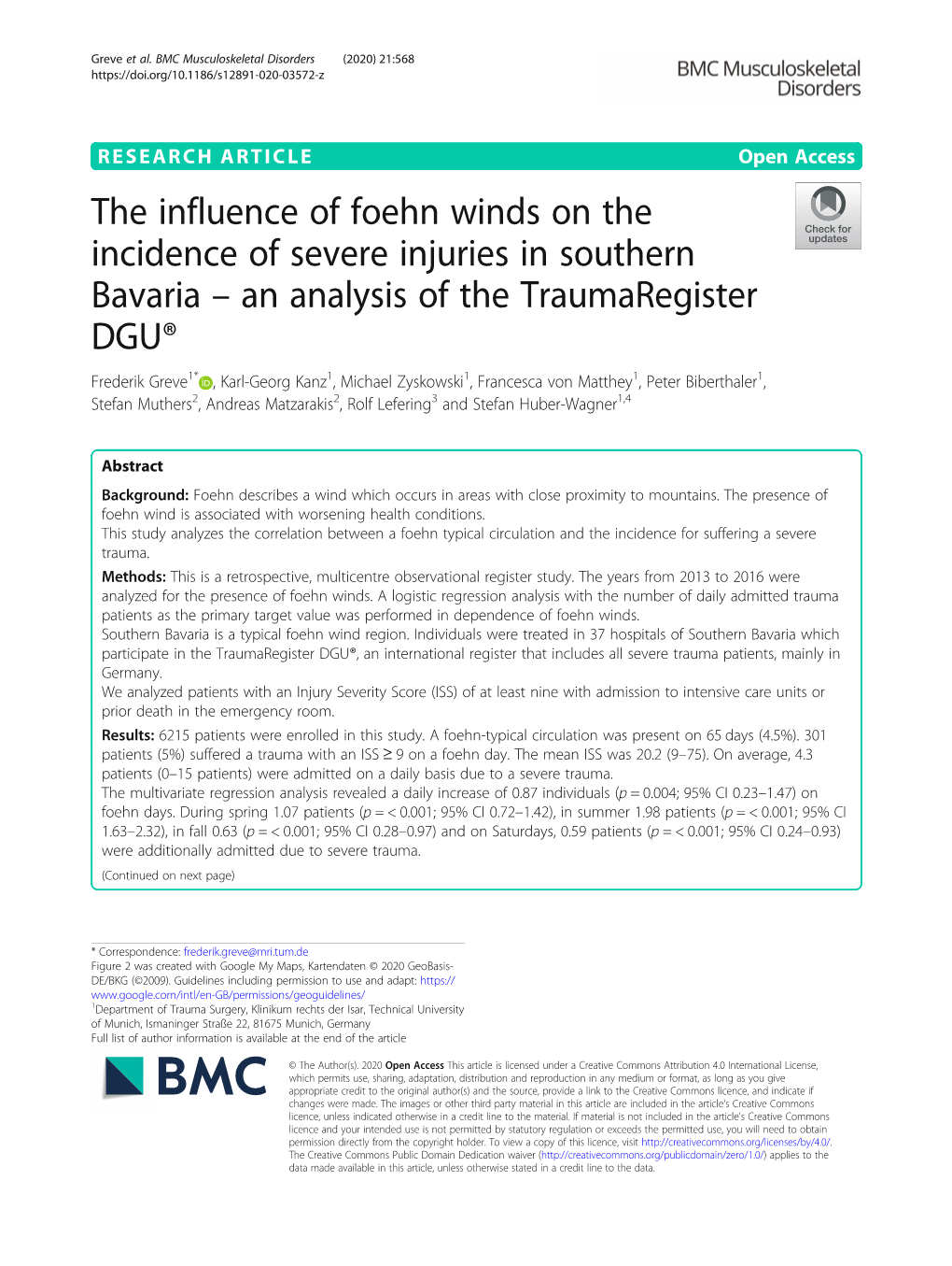 The Influence of Foehn Winds on the Incidence of Severe Injuries in Southern Bavaria – an Analysis of the Traumaregister DGU®