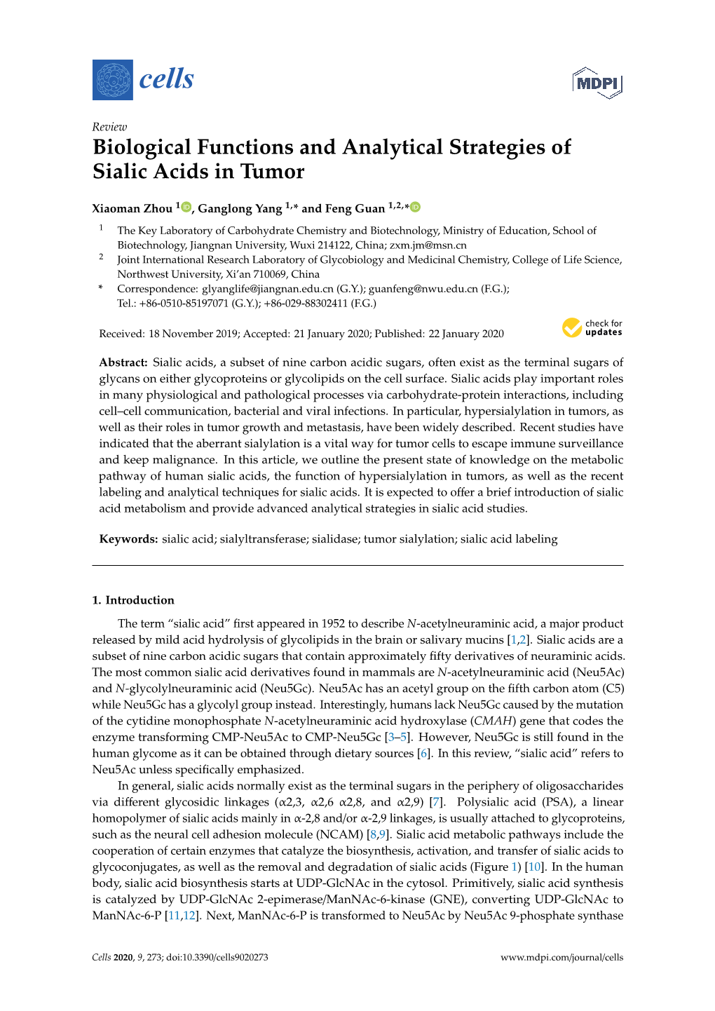 Biological Functions and Analytical Strategies of Sialic Acids in Tumor