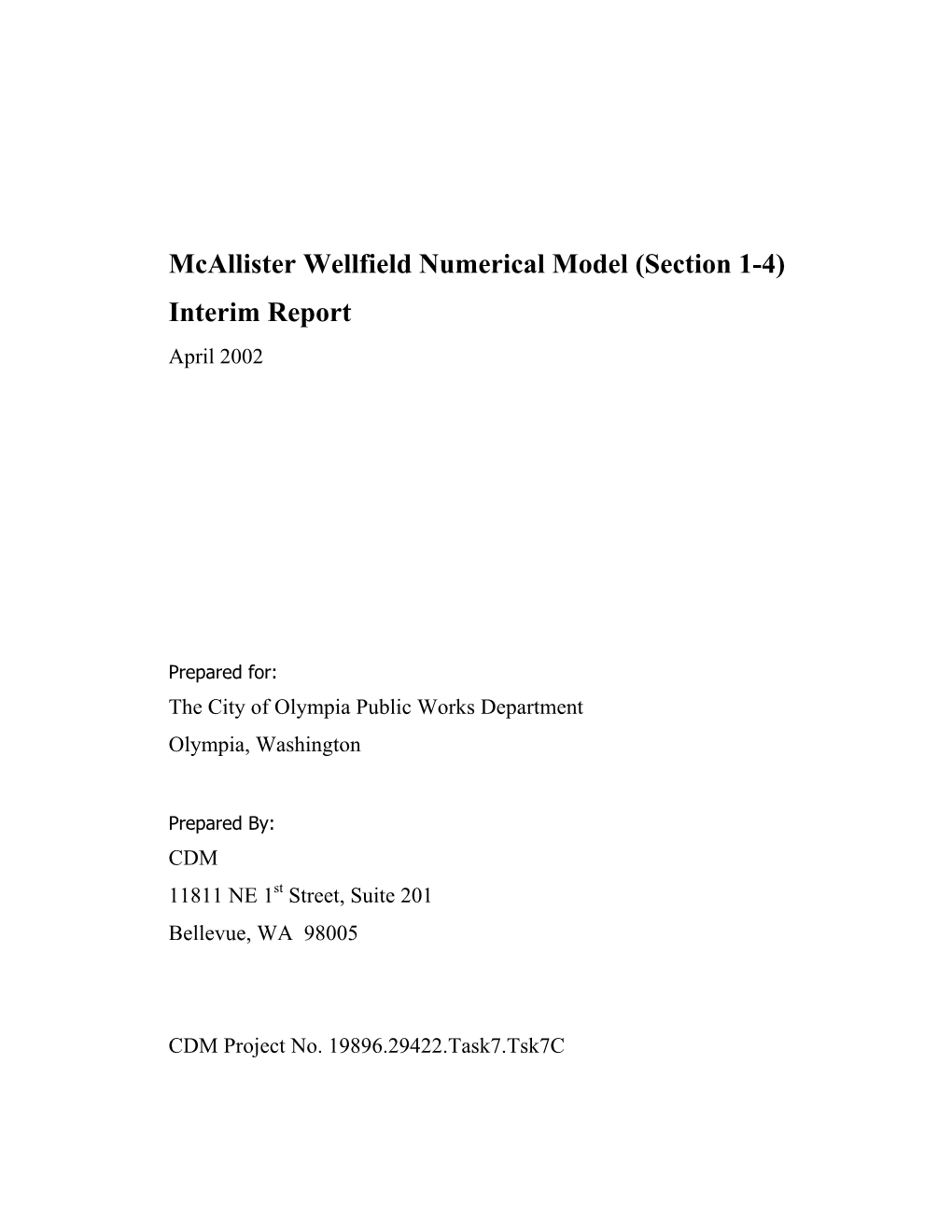 Mcallister Wellfield Numerical Model (Section 1-4) Interim Report April 2002