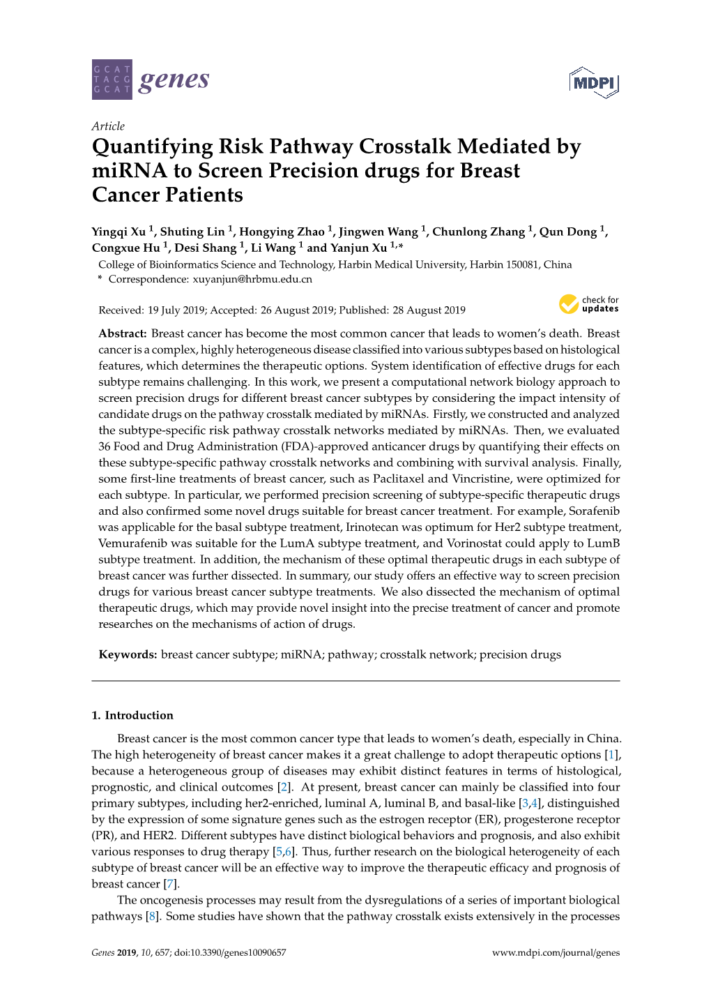 Quantifying Risk Pathway Crosstalk Mediated by Mirna to Screen Precision Drugs for Breast Cancer Patients