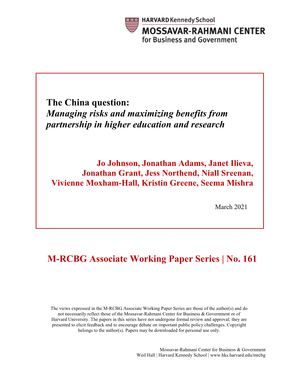 The China Question: Managing Risks and Maximizing Benefits from Partnership in Higher Education and Research