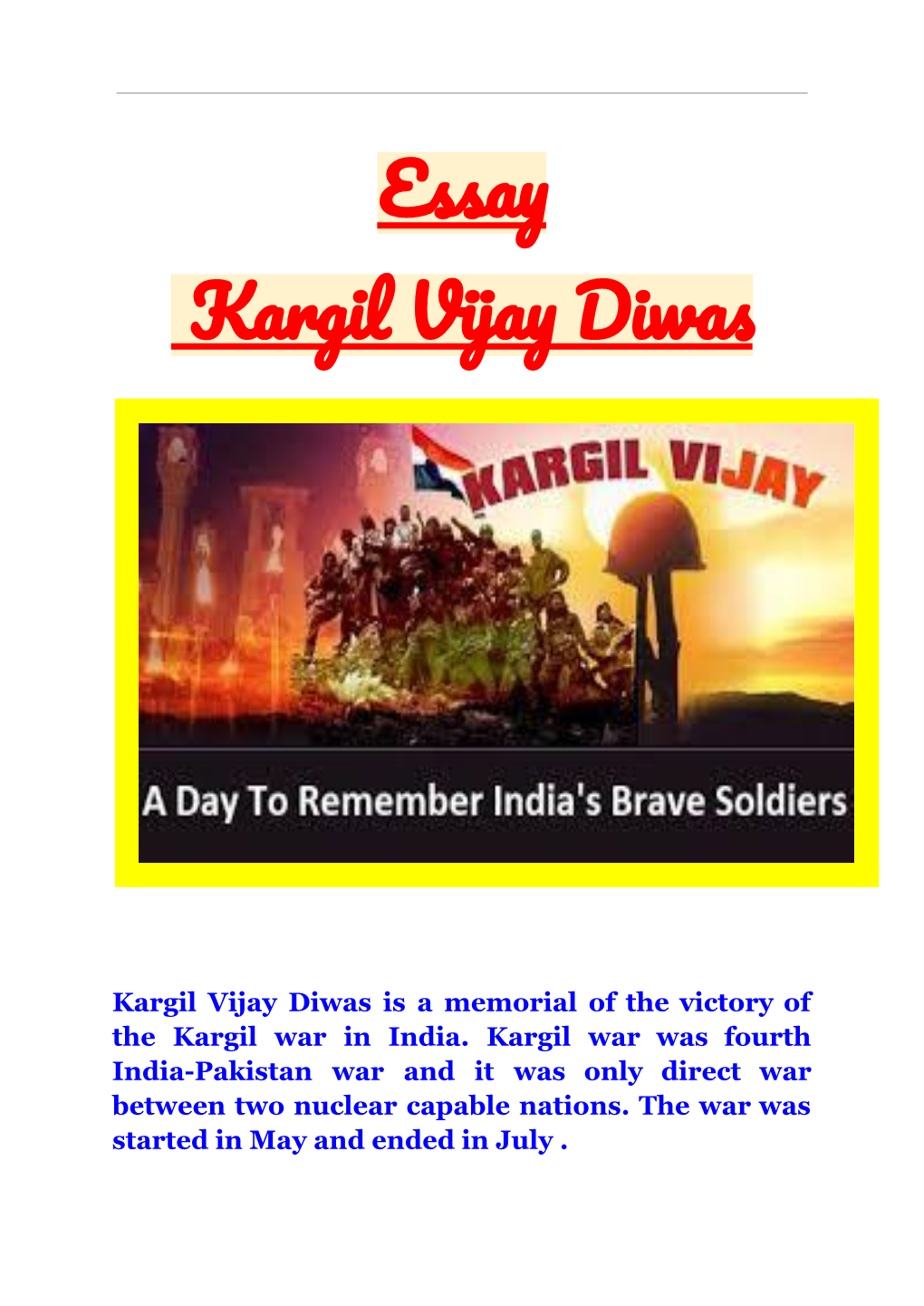 Kargil Vijay Diwas Essay by Aditya Singh Tiwari