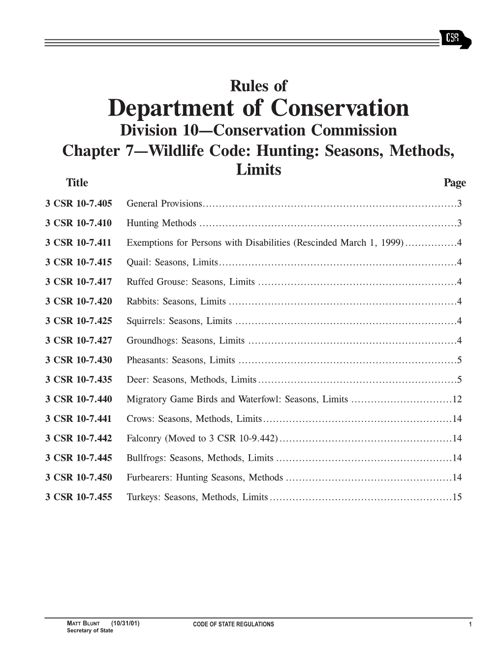 Hunting: Seasons, Methods, Limits Title Page