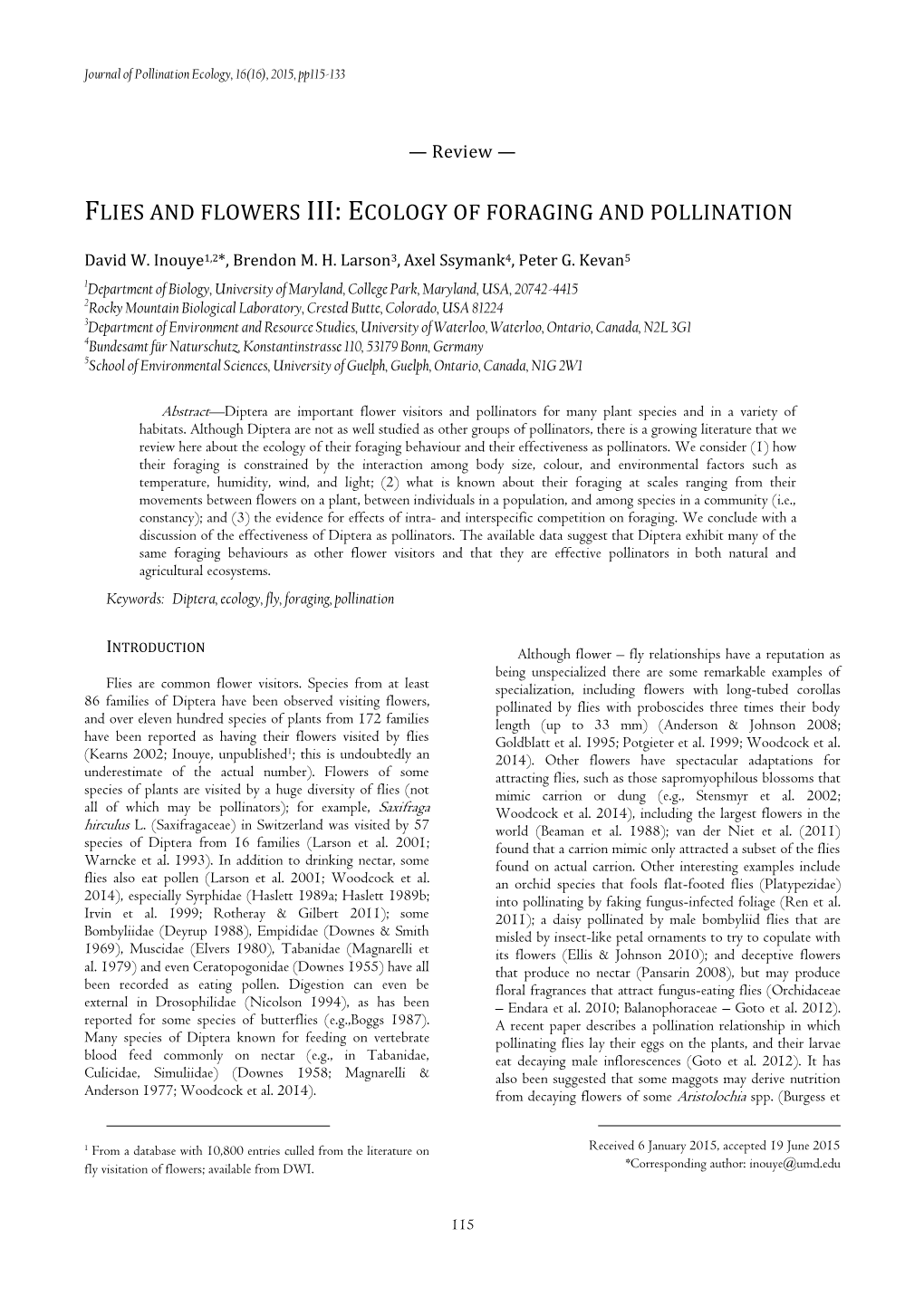 Flies and Flowers Iii: Ecology of Foraging and Pollination