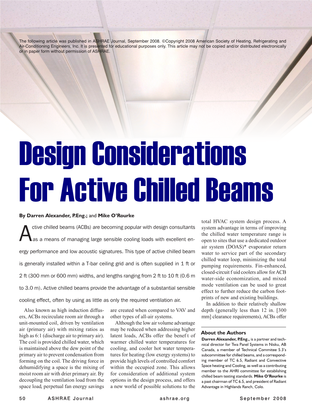 Design Considerations for Active Chilled Beams by Darren Alexander, P ...