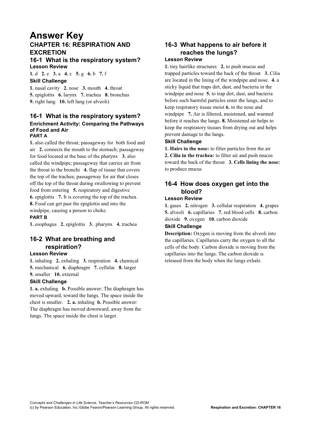 Chapter 16: Respiration and Excretion