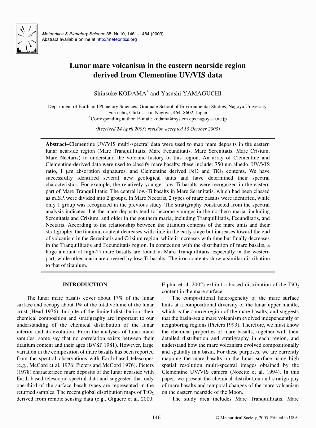 Lunar Mare Volcanism in the Eastern Nearside Region Derived from Clementine UV/VIS Data