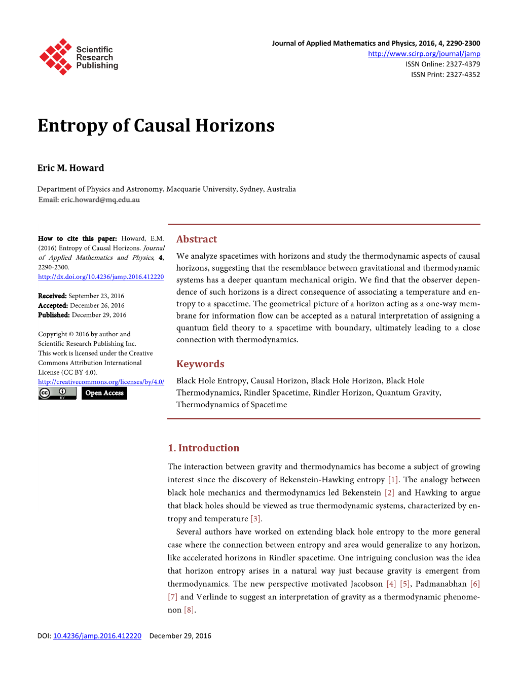 Entropy of Causal Horizons