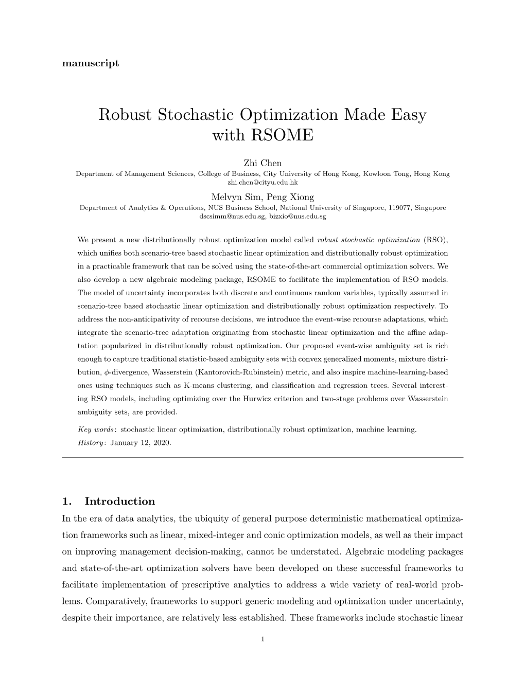 Robust Stochastic Optimization Made Easy with RSOME