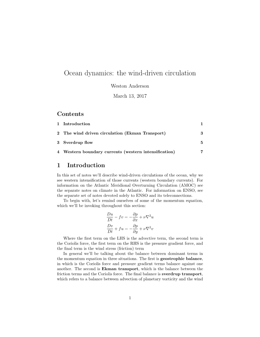 Ocean Dynamics: the Wind-Driven Circulation