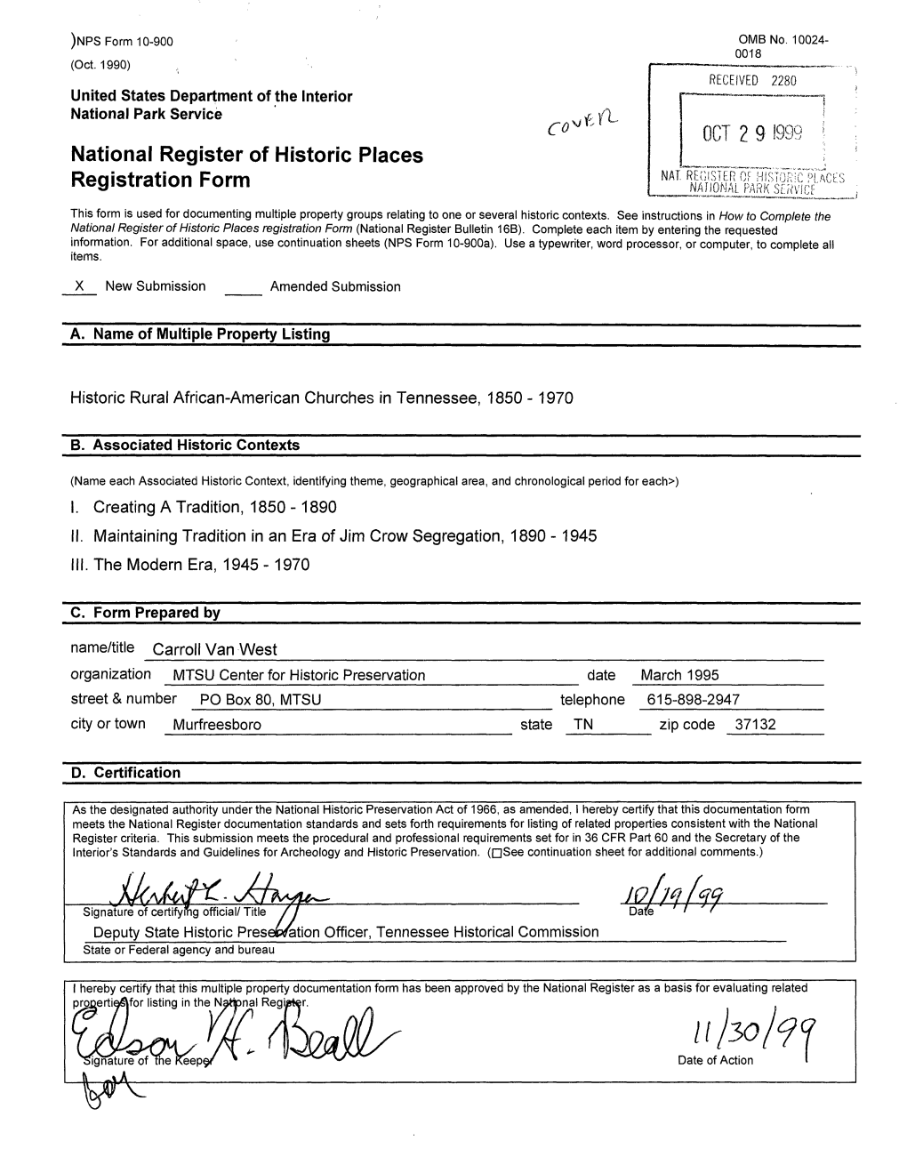 National Register of Historic Places Registration Form OCT