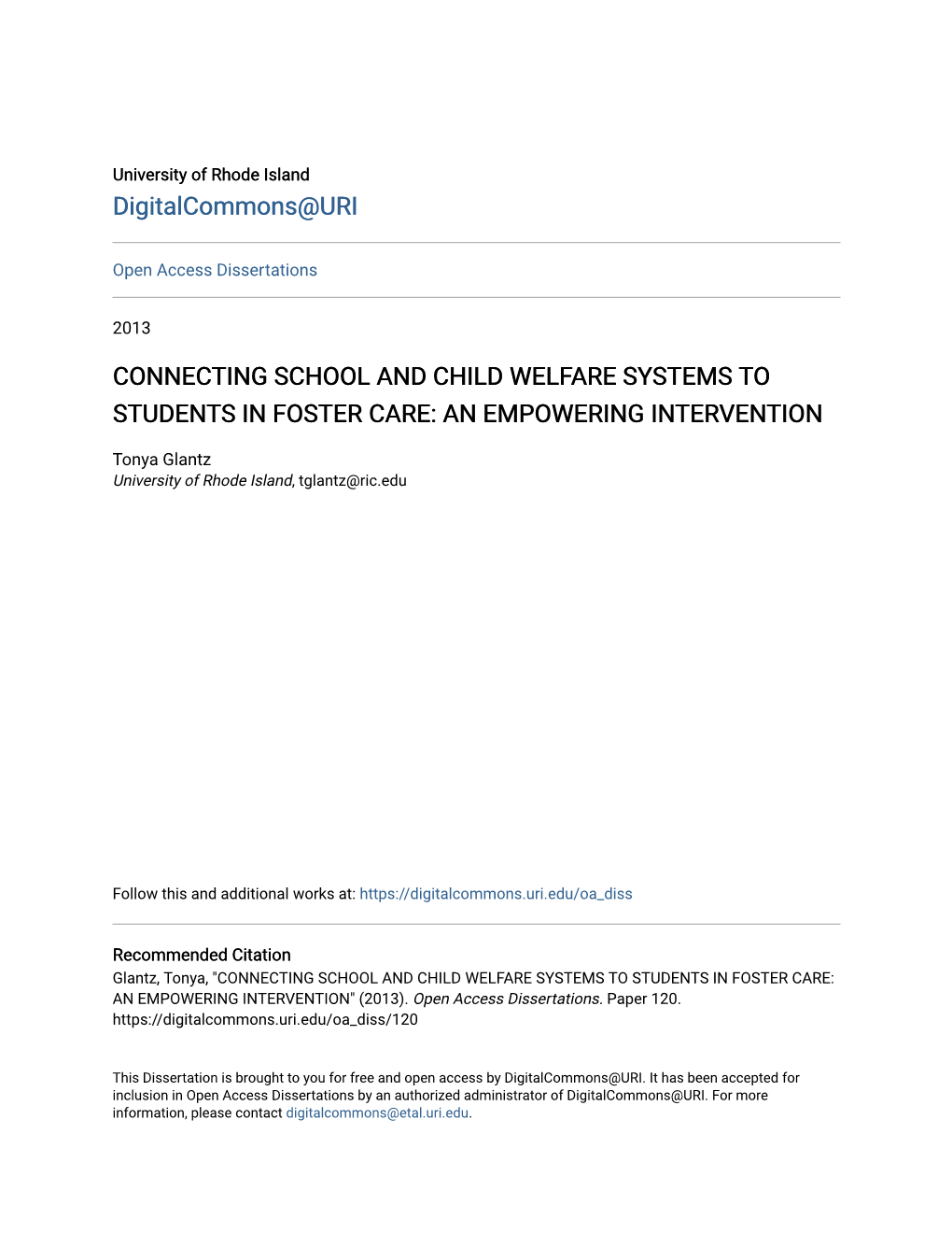 Connecting School and Child Welfare Systems to Students in Foster Care: an Empowering Intervention