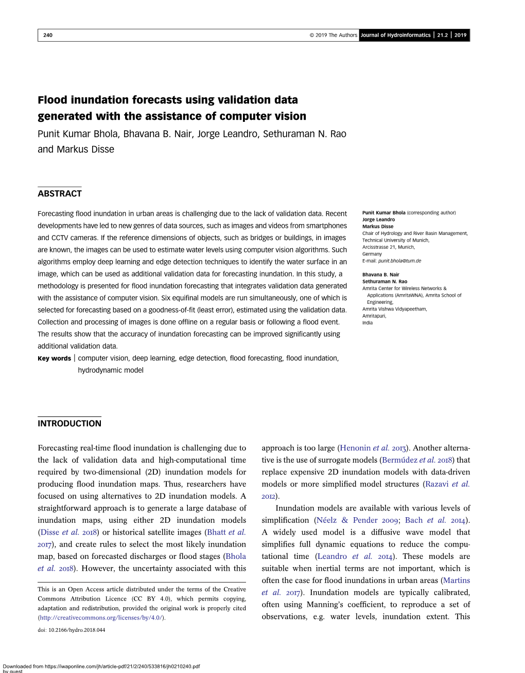 Flood Inundation Forecasts Using Validation Data Generated with the Assistance of Computer Vision Punit Kumar Bhola, Bhavana B