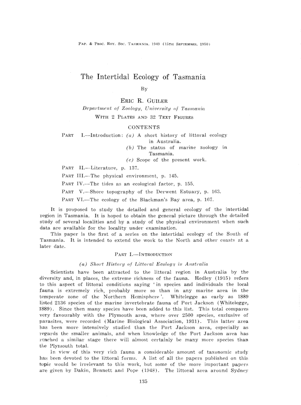 The Intertidal Ecology of Tasmania