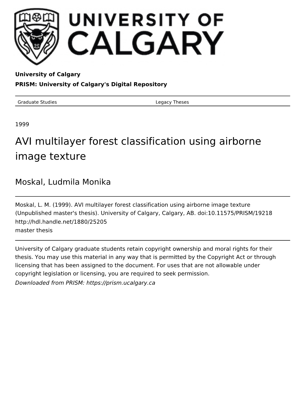 AVI Multilayer Forest Classification Using Airborne Image Texture
