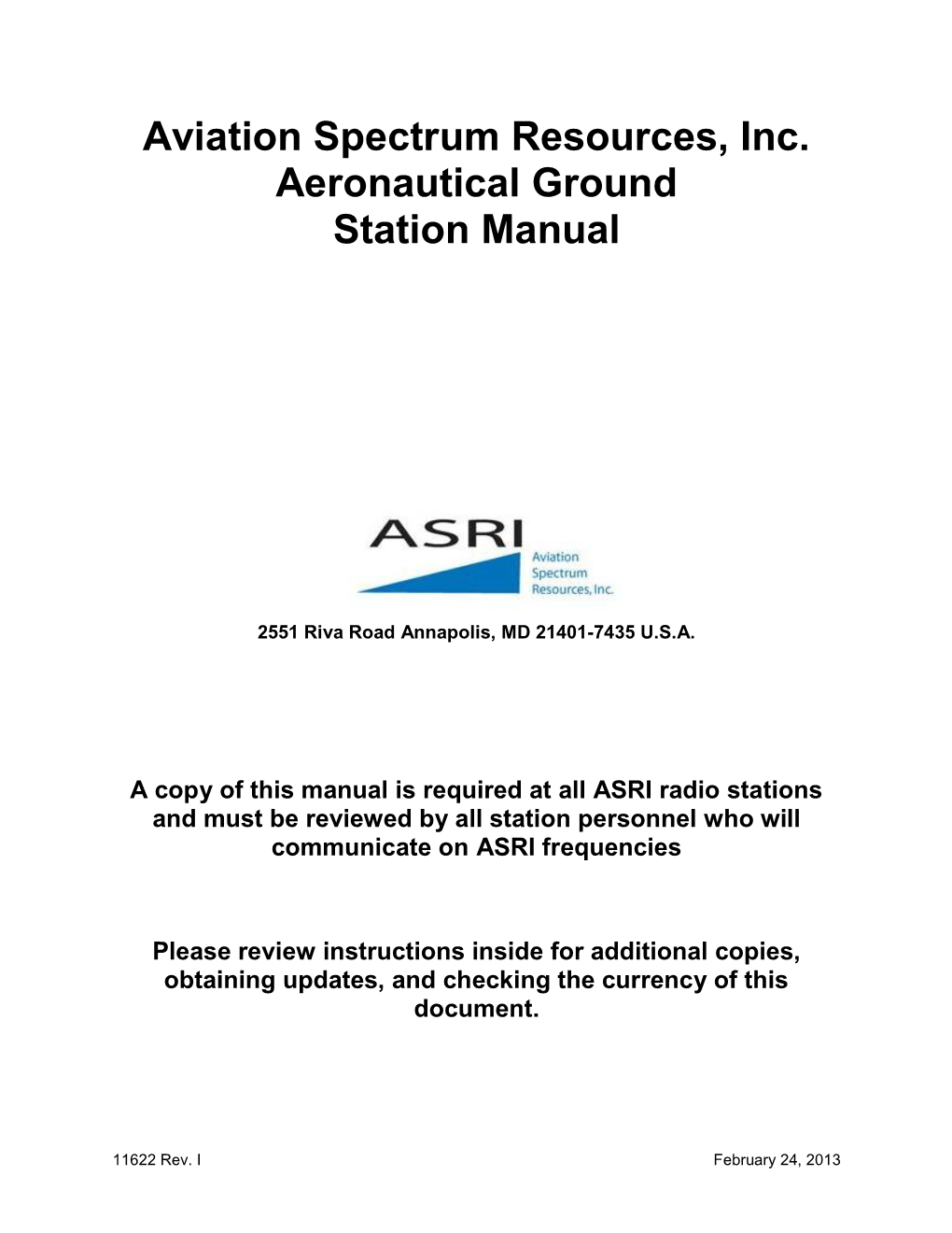 Aviation Spectrum Resources, Inc. Aeronautical Ground Station Manual