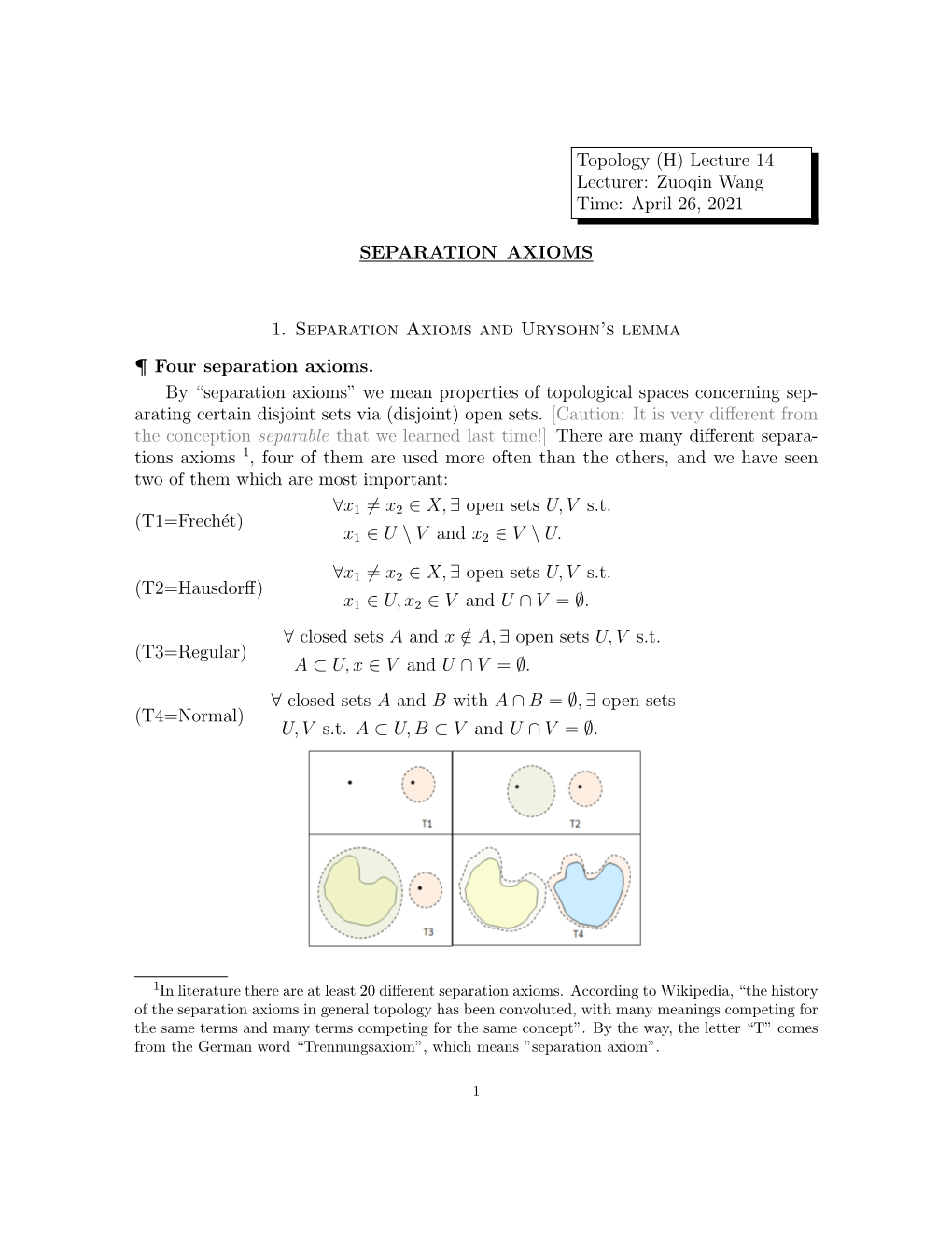 Topology (H) Lecture 14 Lecturer: Zuoqin Wang Time: April 26, 2021