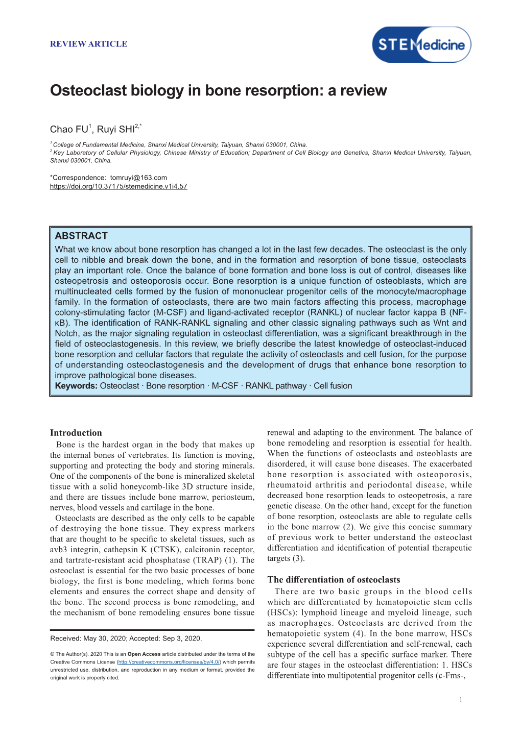 Osteoclast Biology in Bone Resorption: a Review