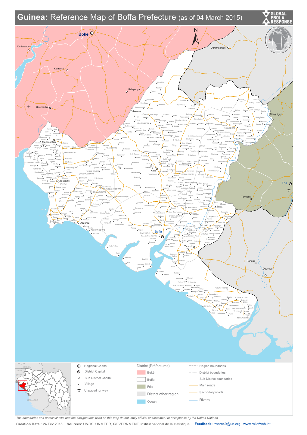 Guinea: Reference Map of Boffa Prefecture (As of 04 March 2015)