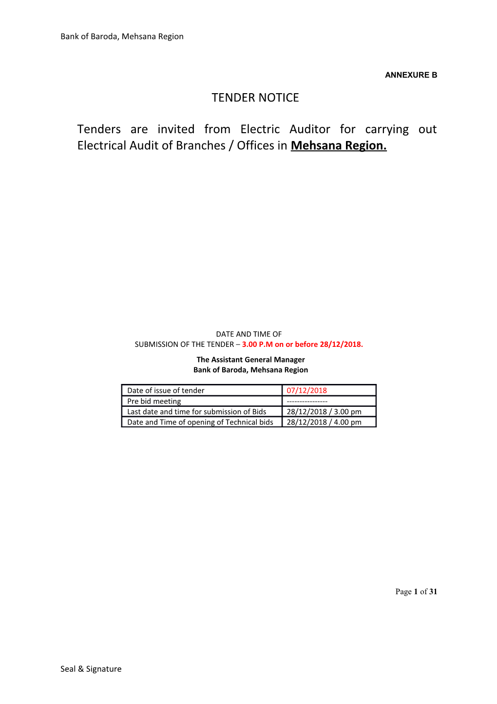 TENDER NOTICE Tenders Are Invited from Electric Auditor for Carrying Out