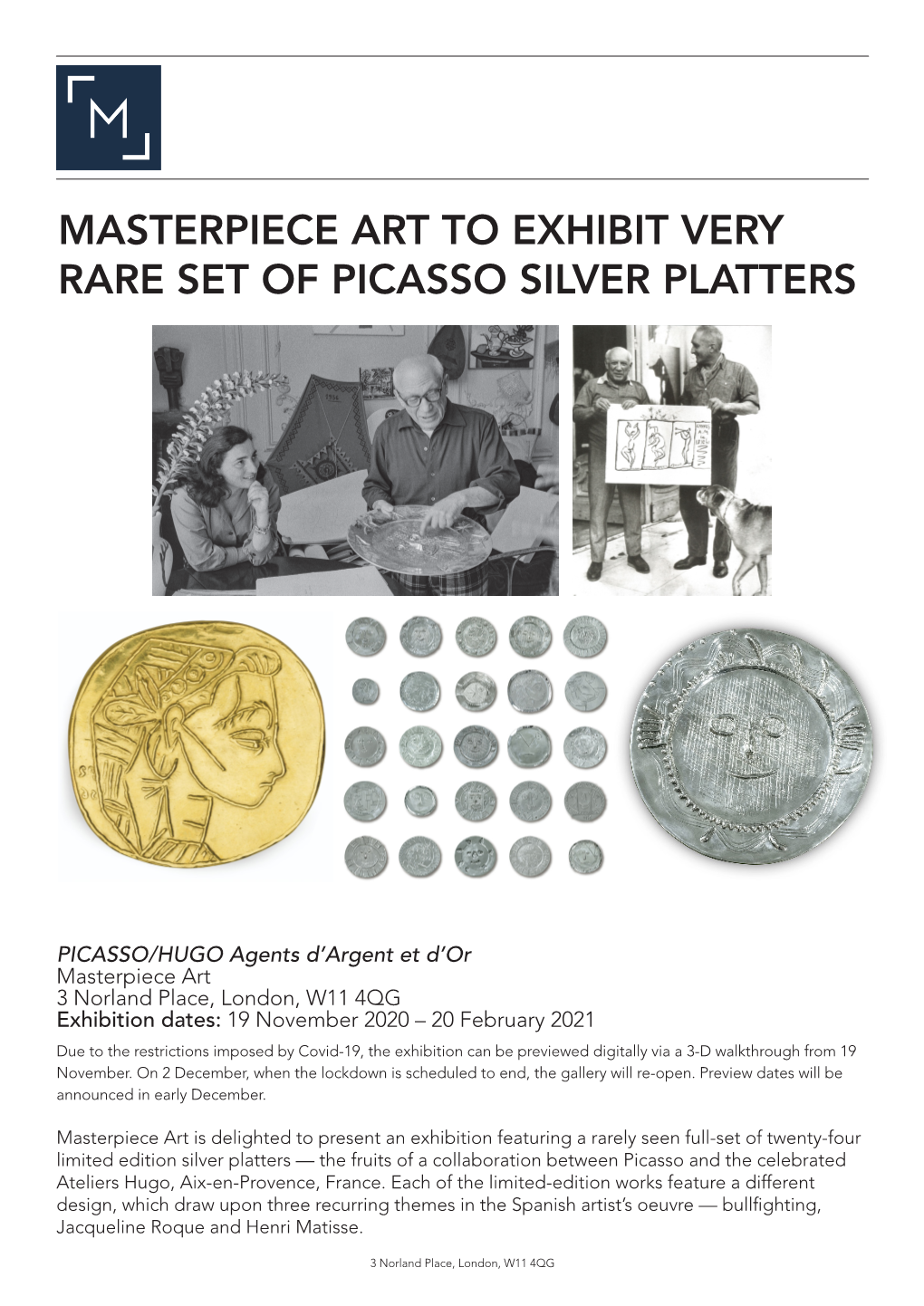 Masterpiece Art to Exhibit Very Rare Set of Picasso Silver Platters