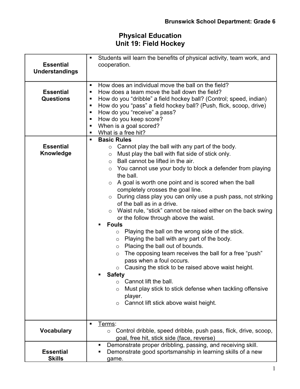 Brunswick School Department: Grade 6