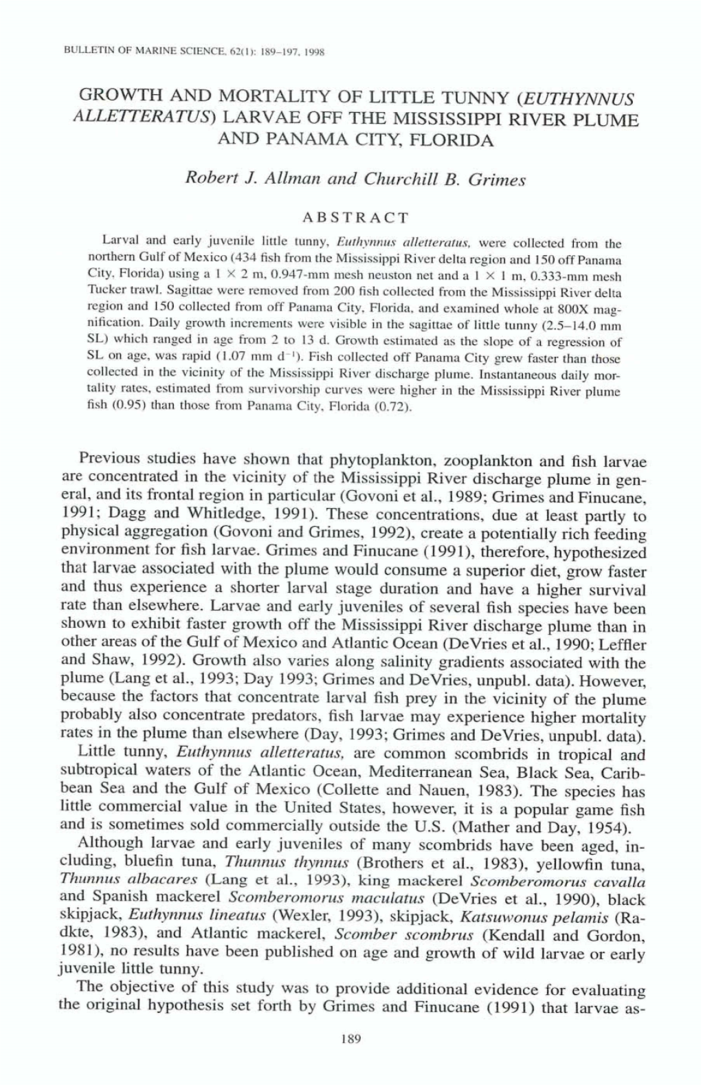 Growth and Mortality of Little Tunny (<I>Euthynnus Alletteratus</I