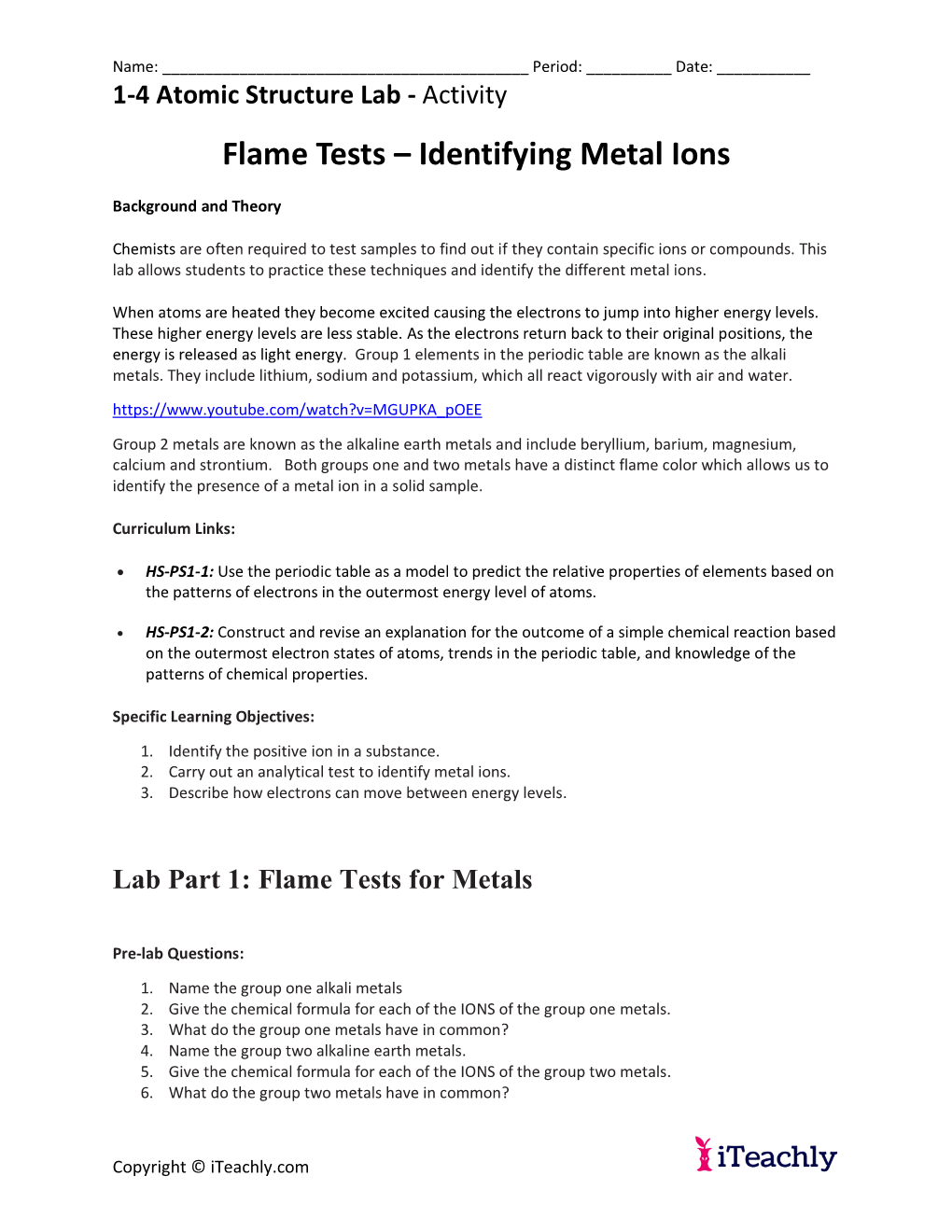 Flame Tests – Identifying Metal Ions