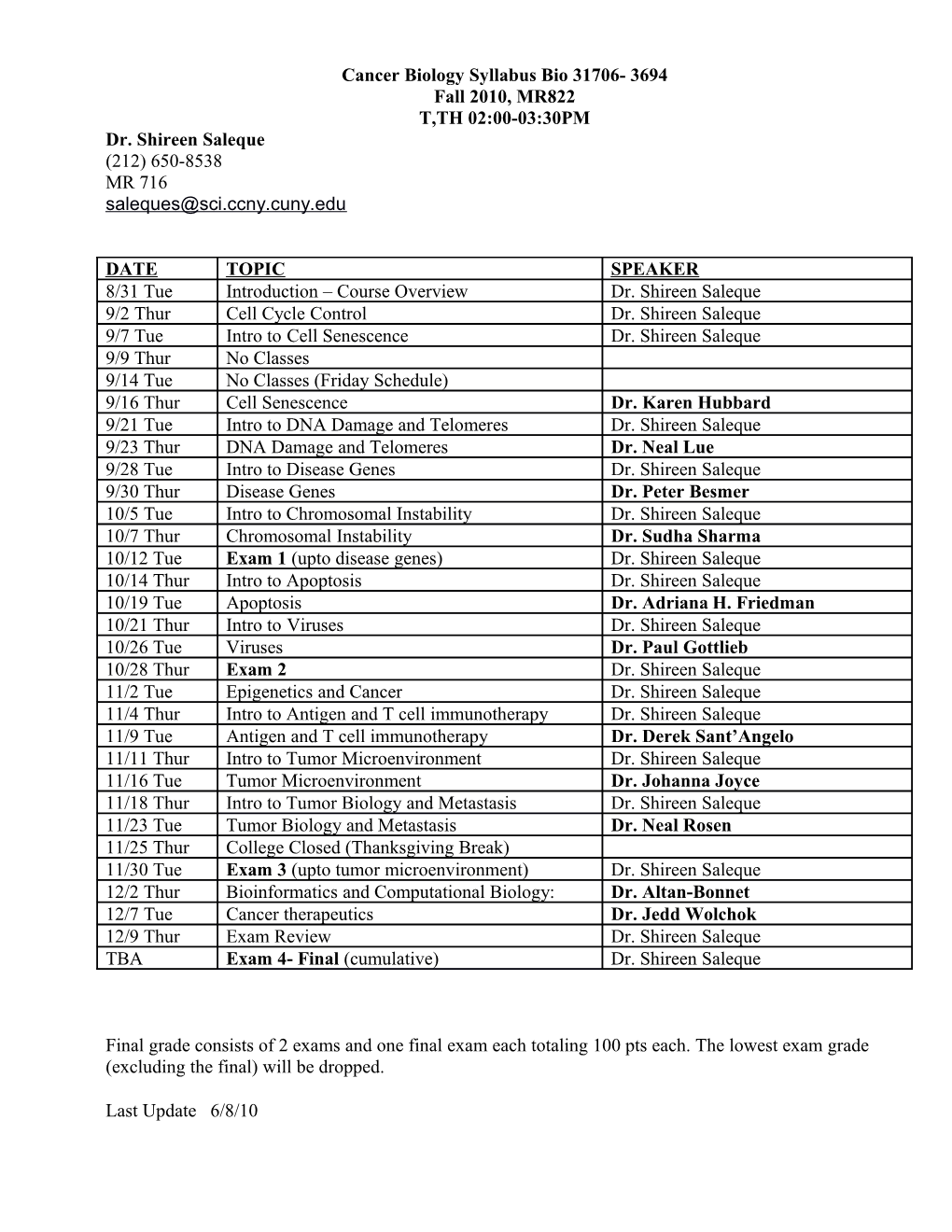 Cancer Biology Syllabus Bio 31706- 3694