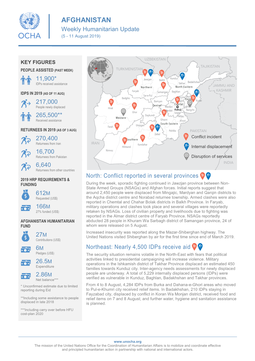 AFGHANISTAN Weekly Humanitarian Update (5 - 11 August 2019)