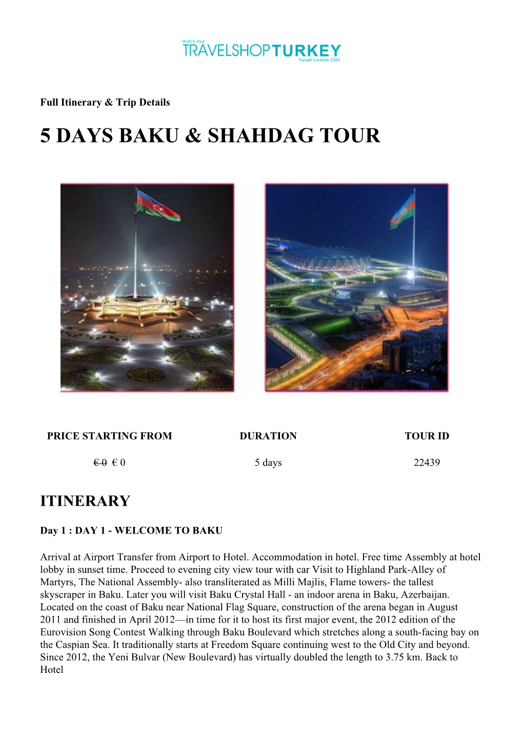 5 Days Baku & Shahdag Tour