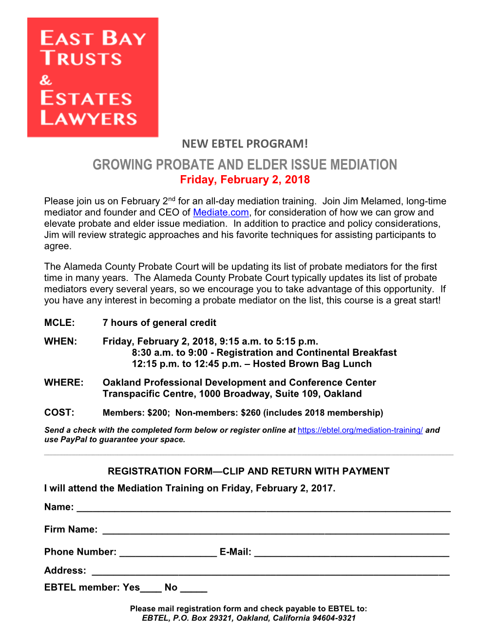 GROWING PROBATE and ELDER ISSUE MEDIATION Friday, February 2, 2018