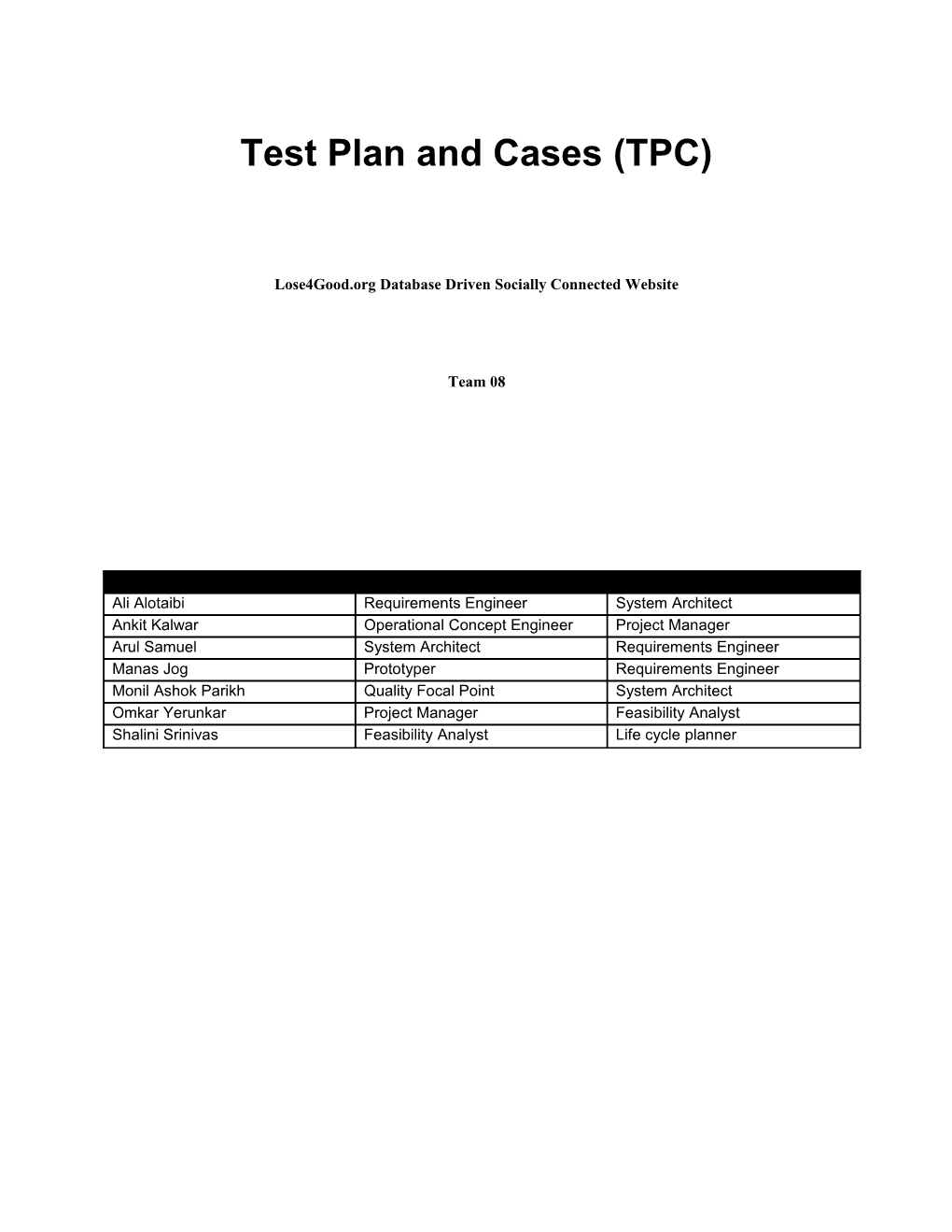 Test Plan and Cases (TPC) s1