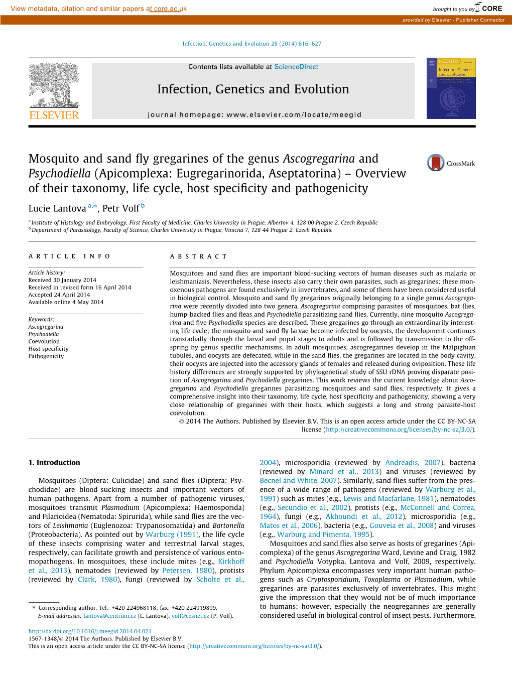 Mosquito and Sand Fly Gregarines of the Genus Ascogregarina And