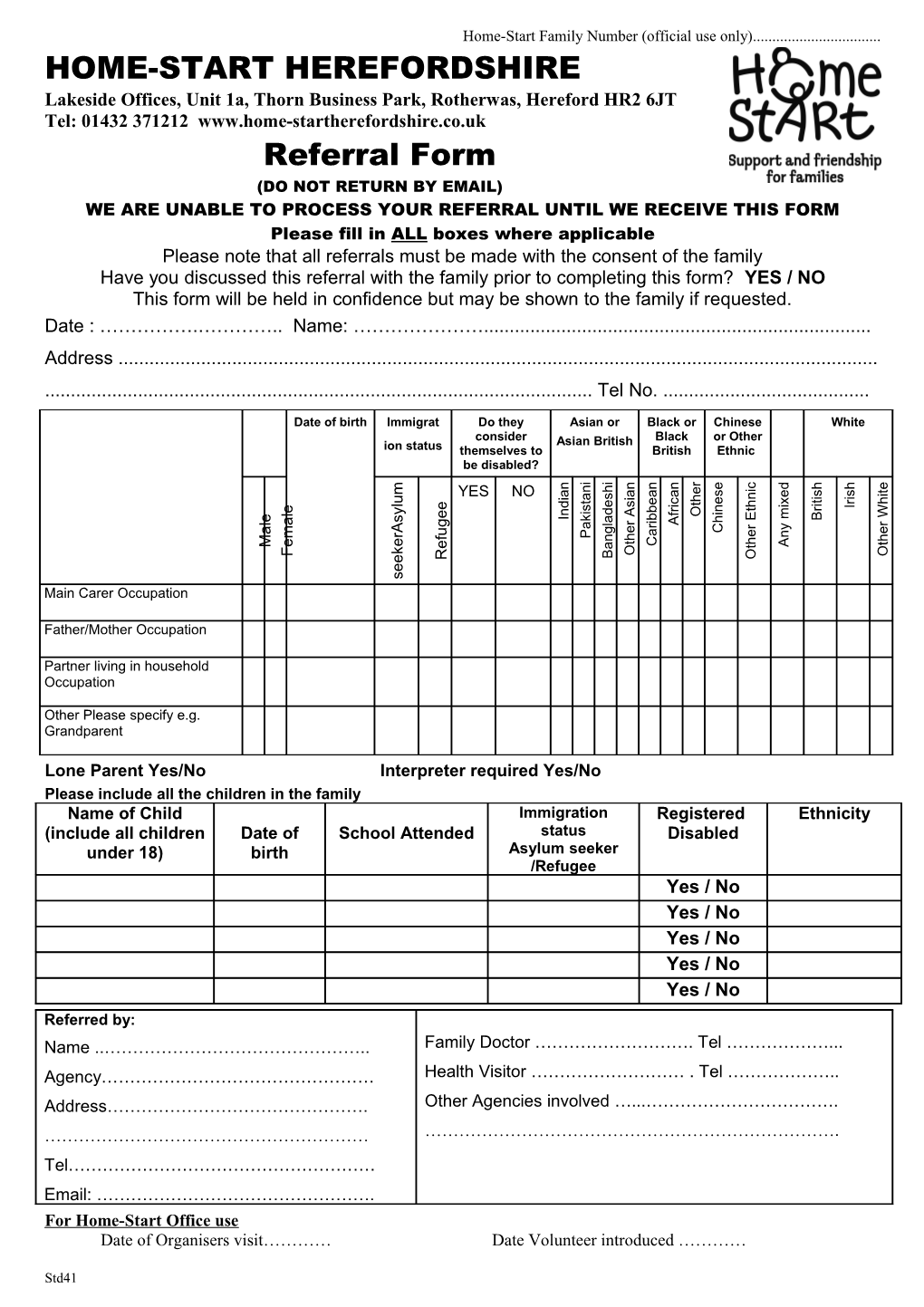 Home-Start Family Number (Official Use Only)