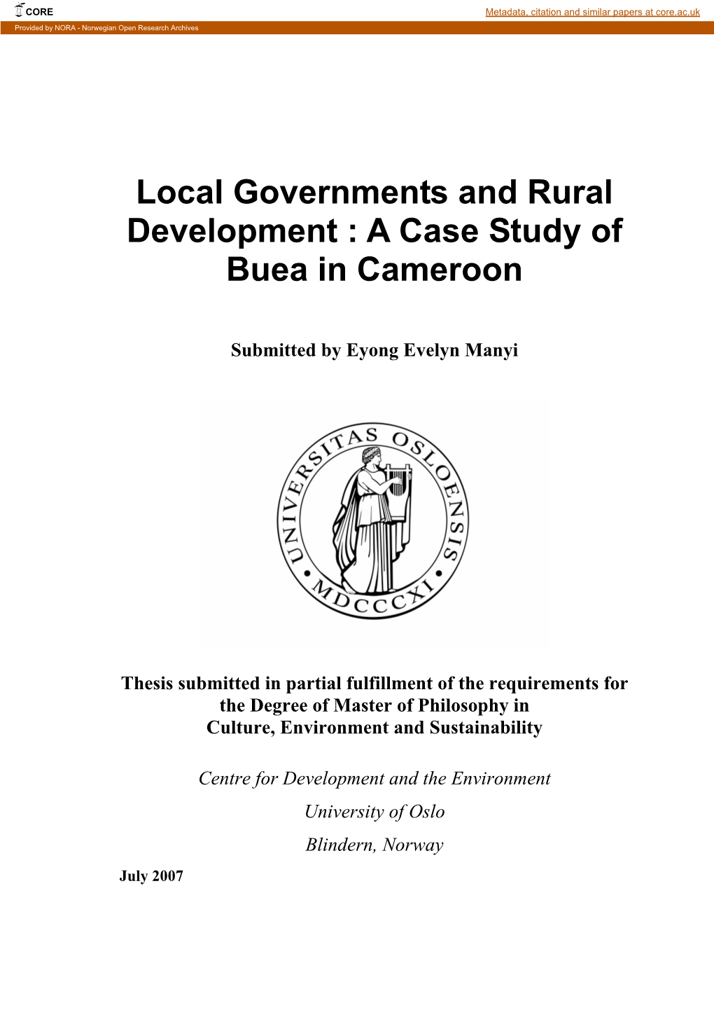 Local Governments and Rural Development : a Case Study of Buea in Cameroon