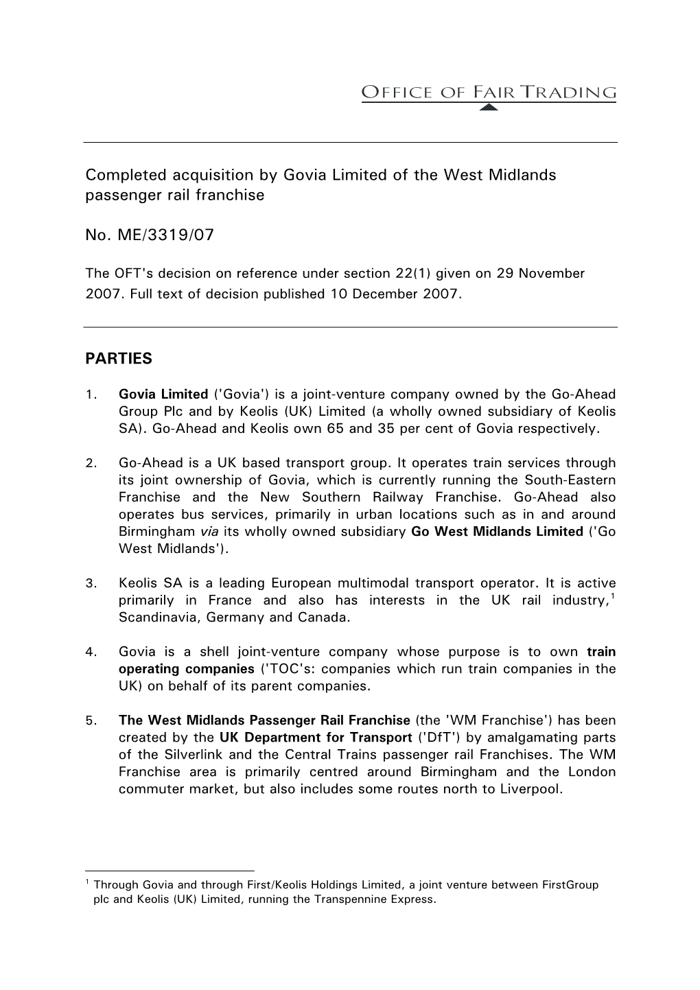 Limited/West Midlands Passenger Rail Franchise