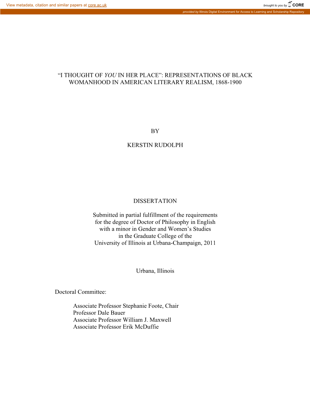 Representations of Black Womanhood in American Literary Realism, 1868-1900 by Kerstin Rudol